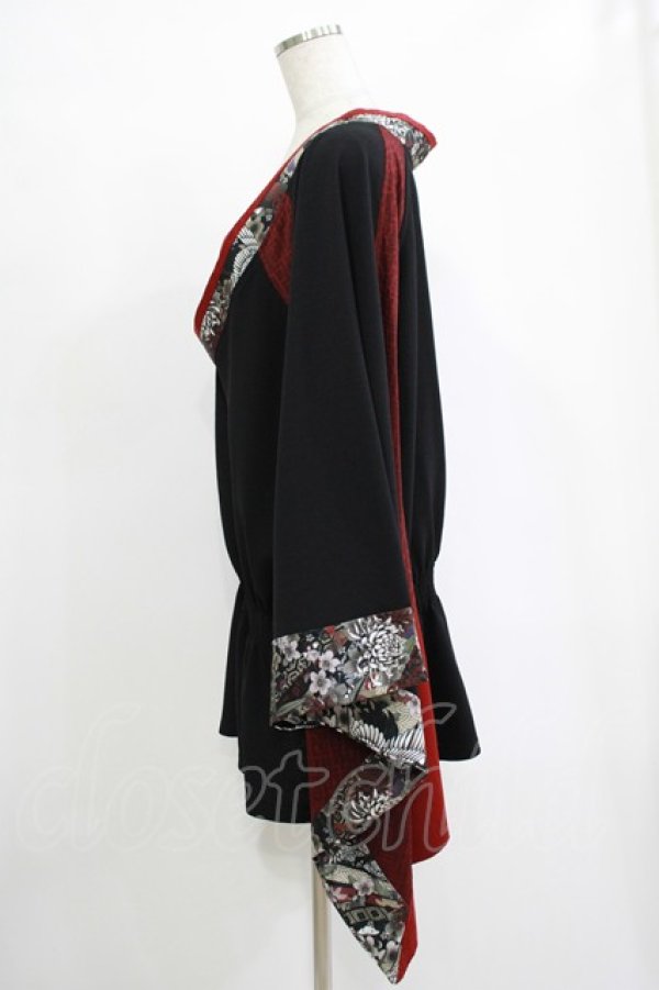画像2: Qutie Frash / リボン帯付き着物チュニック  黒×赤 H-25-11-07-036-QU-TO-KB-ZH (2)