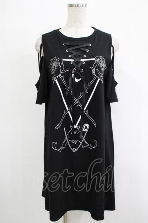 画像: LISTEN FLAVOR / 黒薔薇の堕天使オープンショルダーレースアップワンピース  ブラック H-25-11-07-039-PU-TO-KB-ZH