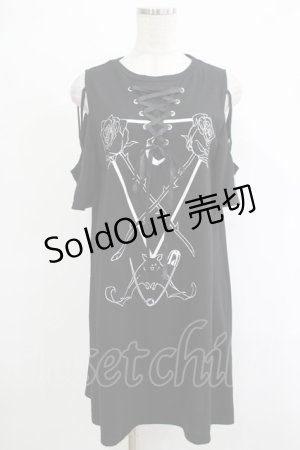 画像: 【SALE】LISTEN FLAVOR / 黒薔薇の堕天使オープンショルダーレースアップワンピース  ブラック H-25-11-07-039-PU-TO-KB-ZT455