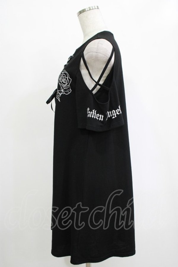 画像2: LISTEN FLAVOR / 黒薔薇の堕天使オープンショルダーレースアップワンピース  ブラック H-25-11-07-039-PU-TO-KB-ZT455 (2)