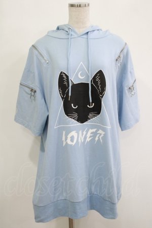 画像: LISTEN FLAVOR / ミステリーキャットジップデザインパーカー  ライトブルー H-25-11-07-040-PU-TO-KB-ZH