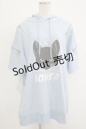 画像: LISTEN FLAVOR / ミステリーキャットジップデザインパーカー  ライトブルー H-25-11-07-040-PU-TO-KB-ZH