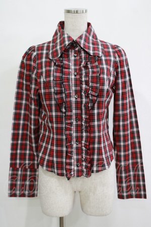 画像: PEACE NOW / チェックフリルブラウス  赤 H-25-11-07-049-PU-BL-KB-ZH