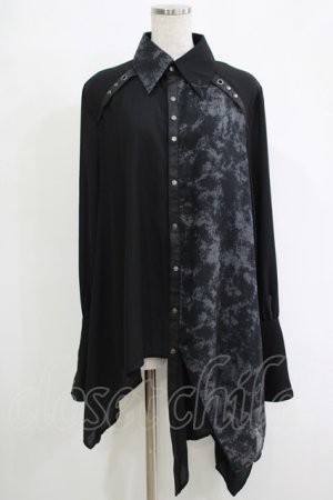 画像: Ozz Croce / プリント切替アシメシャツ  黒 H-25-11-07-052-OO-BL-KB-ZH