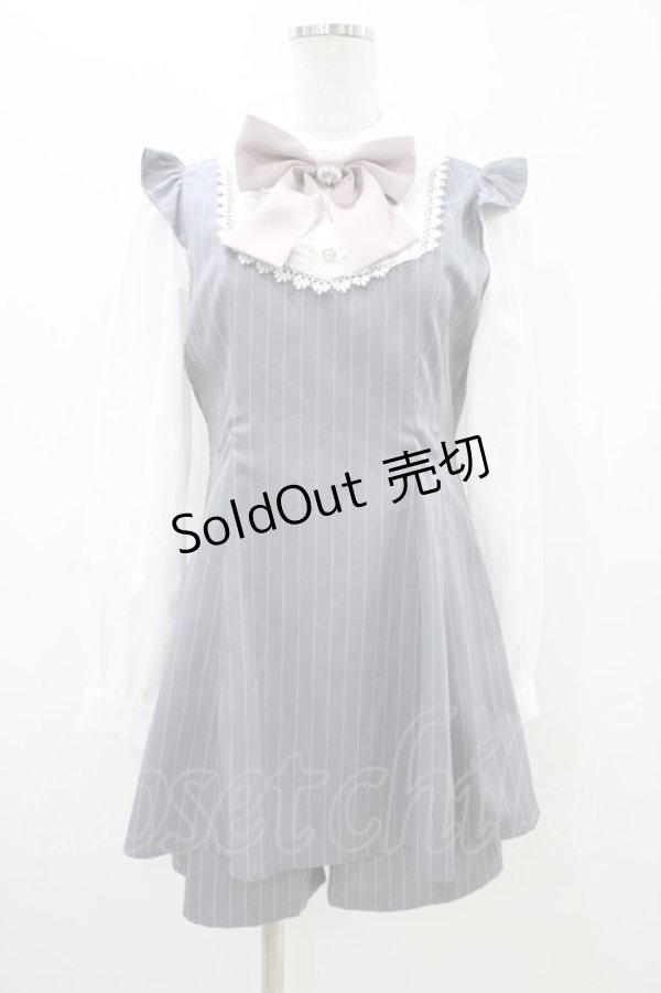 画像1: Ank Rouge / Bigリボンストライプコンビネゾン M グレー H-25-11-07-1042-CA-OP-NS-ZH (1)