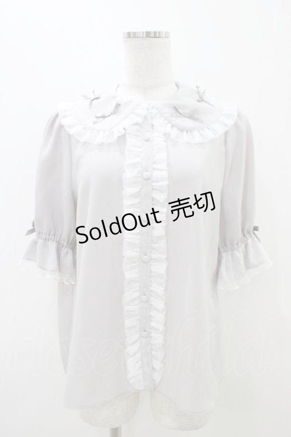 画像1: axes femme Kawaii / プチリボン半袖ブラウス M グレー H-25-11-07-1052-AX-BL-NS-ZH (1)