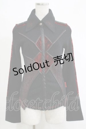 画像: Ozz On / 異素材切替ニットソーシャツ  黒×赤 H-25-11-07-065-OO-BL-KB-ZH