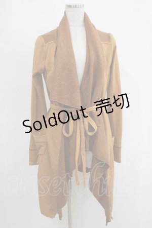 画像: Ozz oneste / リブ切替ロングニットソーカーディガン  茶 H-25-11-07-069-OO-TO-KB-ZH