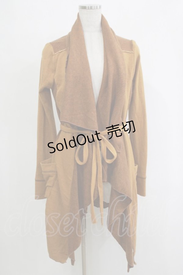 画像1: Ozz oneste / リブ切替ロングニットソーカーディガン  茶 H-25-11-07-069-OO-TO-KB-ZH (1)