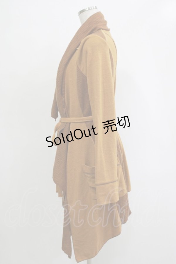 画像2: Ozz oneste / リブ切替ロングニットソーカーディガン  茶 H-25-11-07-069-OO-TO-KB-ZH (2)