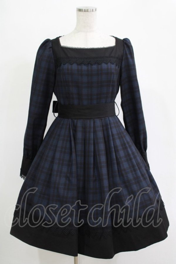 画像1: Sheglit / "Jane"タックワンピース  ブラックネイビーチェック H-25-11-07-002-EL-OP-KB-ZH (1)