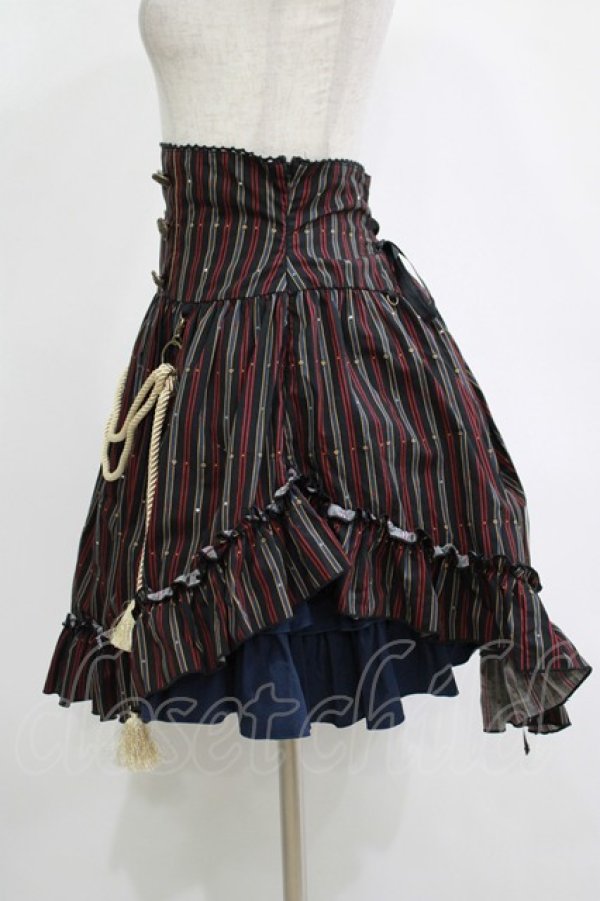 画像2: PUTUMAYO / Midnight Paradeアシメスカート  黒赤ストライプ/紺 H-25-11-07-014-PT-SK-KB-ZH (2)