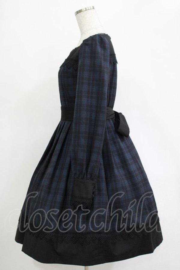 画像2: Sheglit / "Jane"タックワンピース  ブラックネイビーチェック H-25-11-07-002-EL-OP-KB-ZH (2)