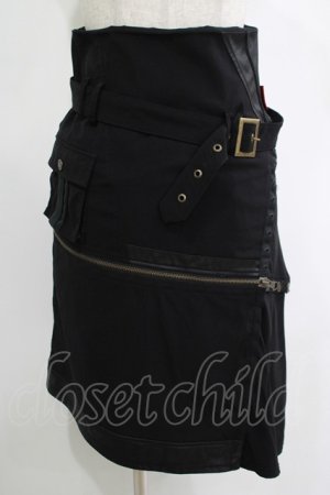 画像: Ozz Croce / 異素材切替アシメスカート  黒 H-25-11-07-019-OO-SK-KB-ZH