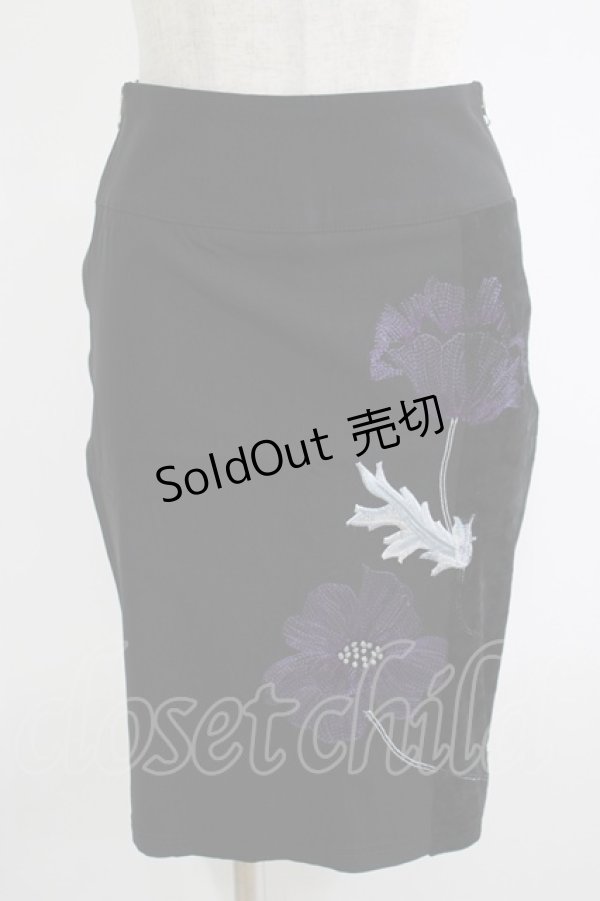 画像1: Ozz On / 刺繍サイドZIPスカート  黒 H-25-11-07-020-OO-SK-KB-ZH (1)