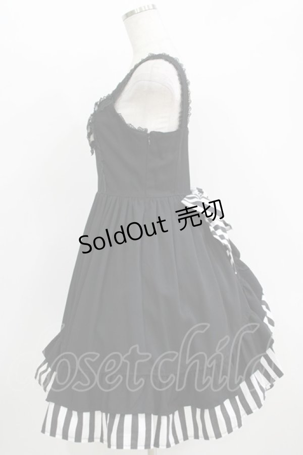 画像2: Dangerous nude / ストライプバッスルジャンパースカート  ブラック H-25-11-08-003-PU-OP-KB-ZH (2)