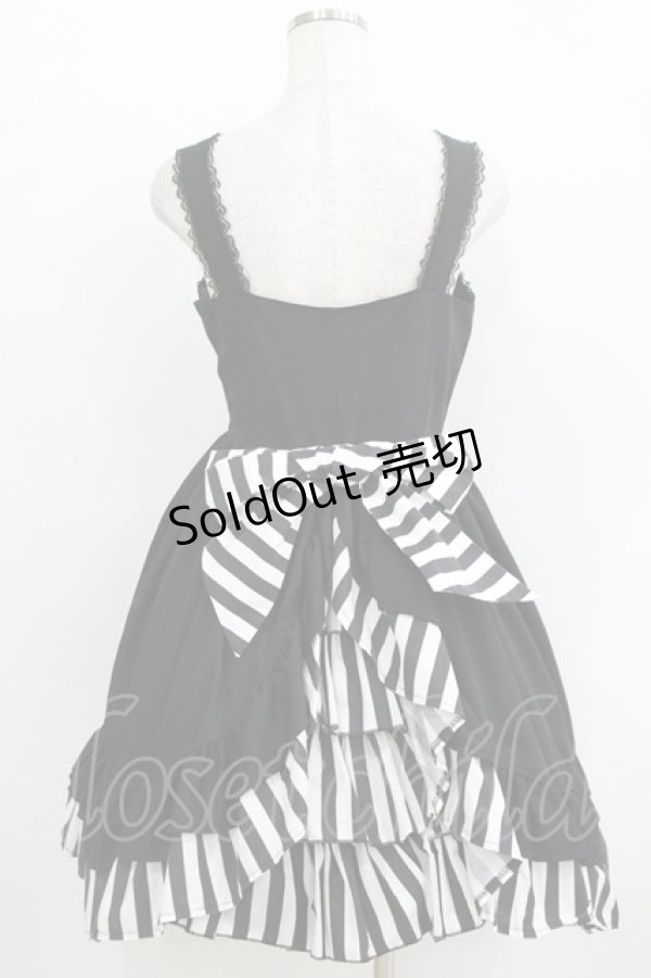 画像3: Dangerous nude / ストライプバッスルジャンパースカート  ブラック H-25-11-08-003-PU-OP-KB-ZH (3)