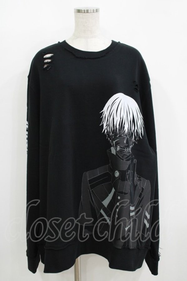 画像1: QOOZA / 東京喰種×QOOZA金木研 ダメージスウェット  ブラック H-25-11-08-045-PU-TO-KB-ZH (1)