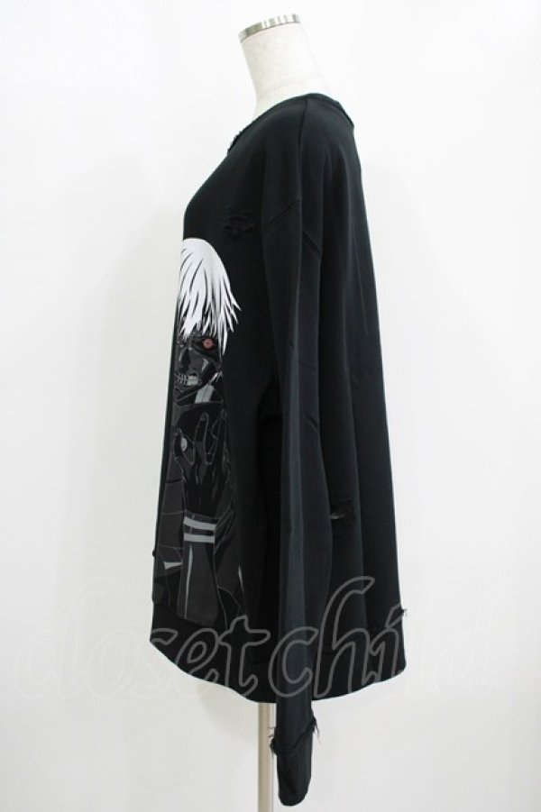 画像2: QOOZA / 東京喰種×QOOZA金木研 ダメージスウェット  ブラック H-25-11-08-045-PU-TO-KB-ZH (2)