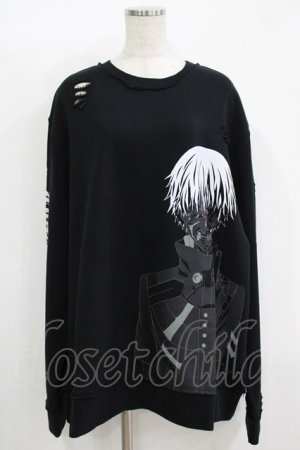 画像: QOOZA / 東京喰種×QOOZA金木研 ダメージスウェット  ブラック H-25-11-08-046-PU-TO-KB-ZH