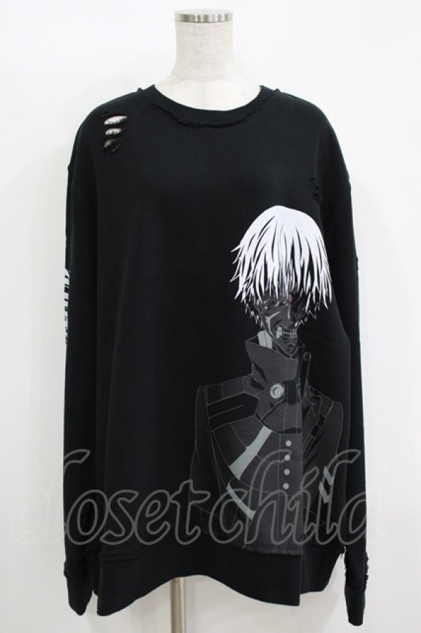 画像1: QOOZA / 東京喰種×QOOZA金木研 ダメージスウェット  ブラック H-25-11-08-046-PU-TO-KB-ZH (1)