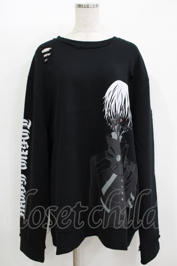 画像1: QOOZA / 東京喰種×QOOZA金木研 ダメージスウェット  ブラック H-25-11-08-048-PU-TO-KB-ZH (1)