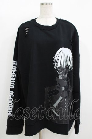 画像: QOOZA / 東京喰種×QOOZA金木研 ダメージスウェット  ブラック H-25-11-08-049-PU-TO-KB-ZH