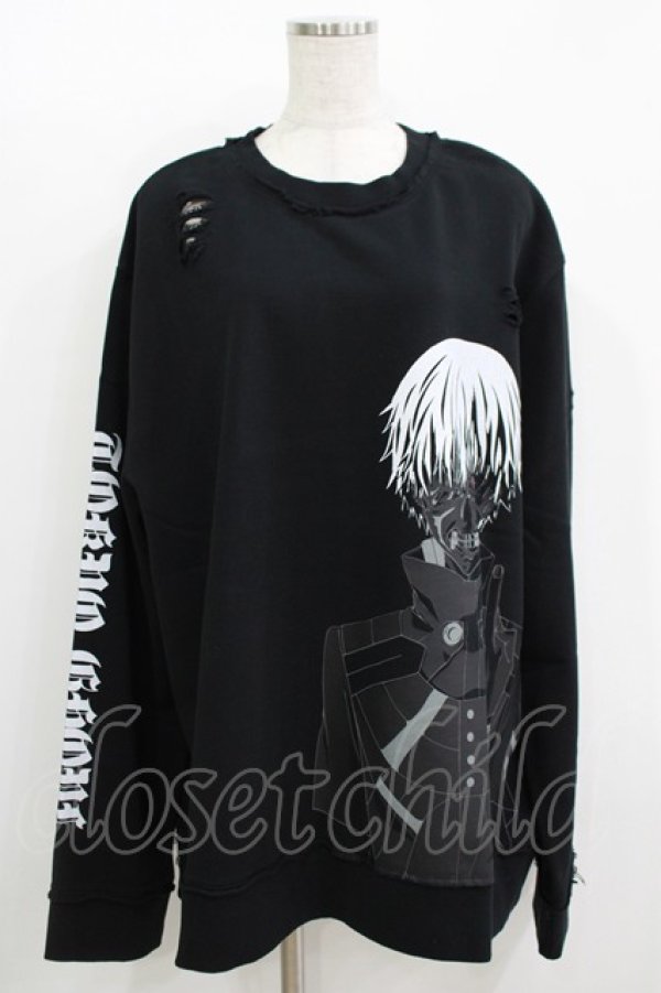 画像1: QOOZA / 東京喰種×QOOZA金木研 ダメージスウェット  ブラック H-25-11-08-049-PU-TO-KB-ZH (1)