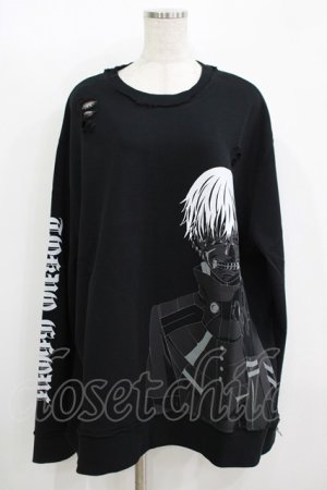 画像: QOOZA / 東京喰種×QOOZA金木研 ダメージスウェット  ブラック H-25-11-08-051-PU-TO-KB-ZH