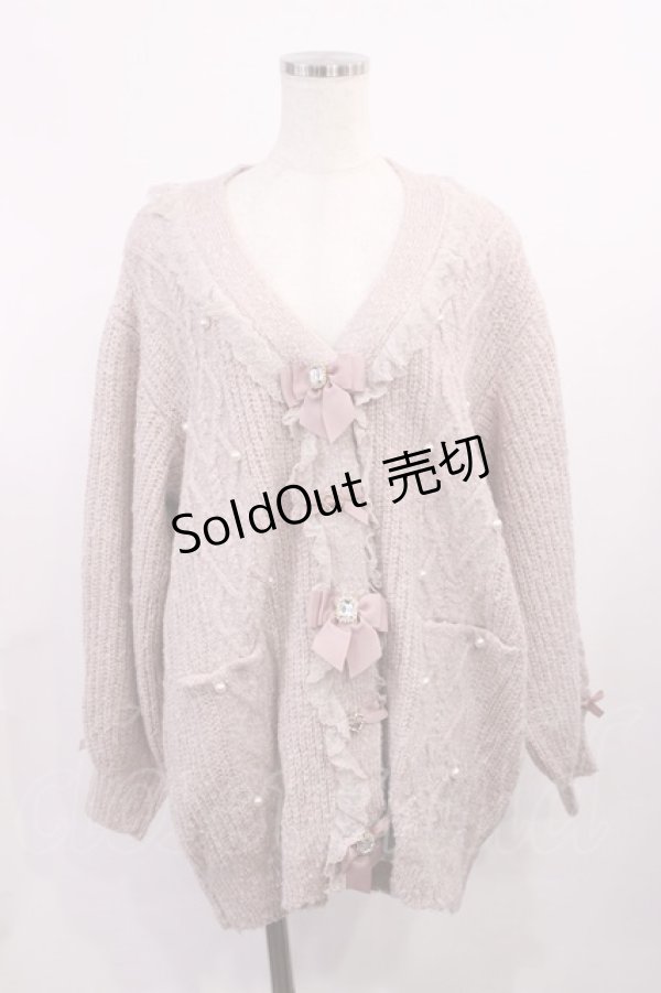 画像1: LIZ LISA / ビジューリボンロングカーディガン Free ピンク H-25-11-08-1020-LO-TO-NS-ZH (1)