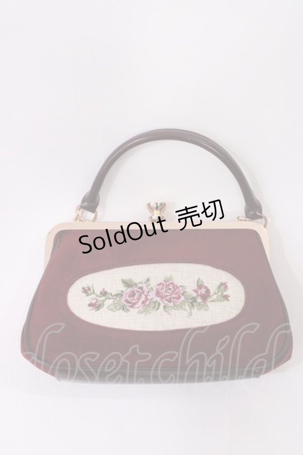 画像1: an another angelus / フレームローズ刺繍クロップドがま口バッグ  BORDEAUX H-25-11-08-1027-CA-BG-NS-ZH (1)