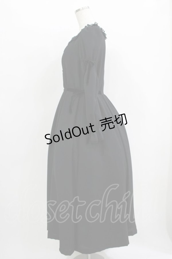 画像2: Moi-meme-Moitie / 別珍リボンロングワンピース 9 ブラック×ブラックリボン H-25-11-08-001-MO-OP-KB-ZH (2)