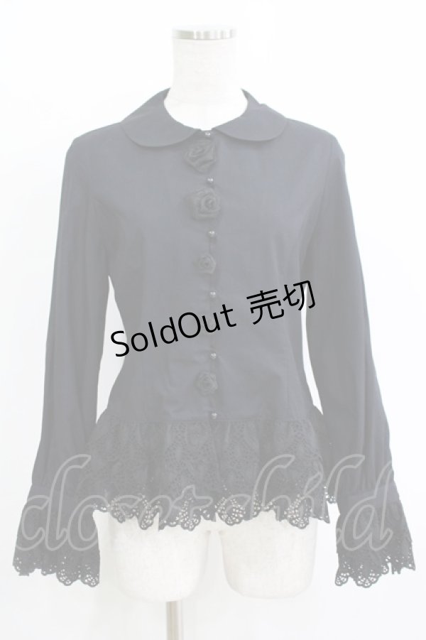 画像1: Moi-meme-Moitie / 巻薔薇裾レースブラウス 9 ブラック H-25-11-08-054-MO-BL-KB-ZH (1)