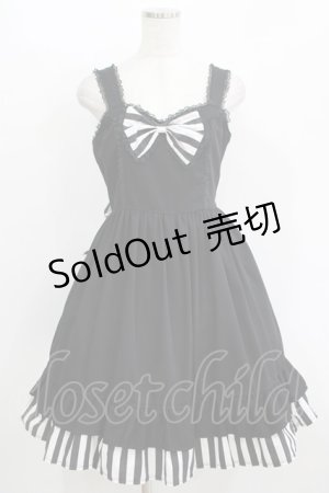 画像: Dangerous nude / ストライプバッスルジャンパースカート  ブラック H-25-11-08-003-PU-OP-KB-ZH