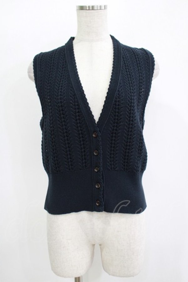 画像1: Jane Marple / スカラップトリミングクロッシュレースベスト  ネイビー H-25-11-09-1043-JM-TO-KB-ZH (1)