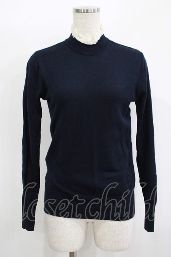 画像1: Jane Marple / レースハイネックニット  ネイビー H-25-11-09-1044-JM-TO-KB-ZH (1)