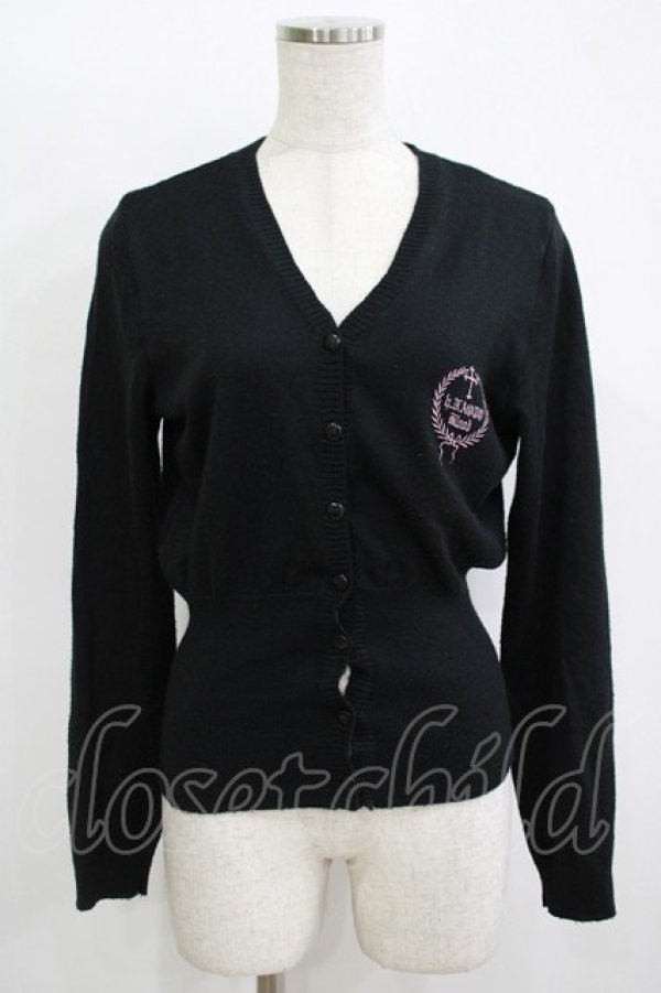 画像1: h.naoto Blood / ロゴ刺繍ニットカーディガン  ブラック H-25-11-09-1048-HN-TO-KB-ZH (1)