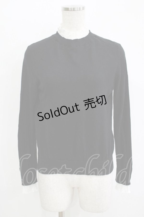 画像1: Jane Marple Dans Le Salon / Ripe cotton pleats frill sweater  black × off white H-25-11-09-1051-JM-TO-KB-ZH (1)