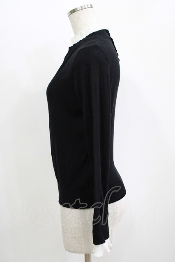 画像2: Jane Marple Dans Le Salon / Ripe cotton pleats frill sweater  black × off white H-25-11-09-1051-JM-TO-KB-ZH (2)