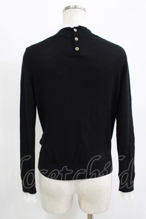 画像3: Jane Marple Dans Le Salon / Ripe cotton pleats frill sweater  black × off white H-25-11-09-1051-JM-TO-KB-ZH (3)
