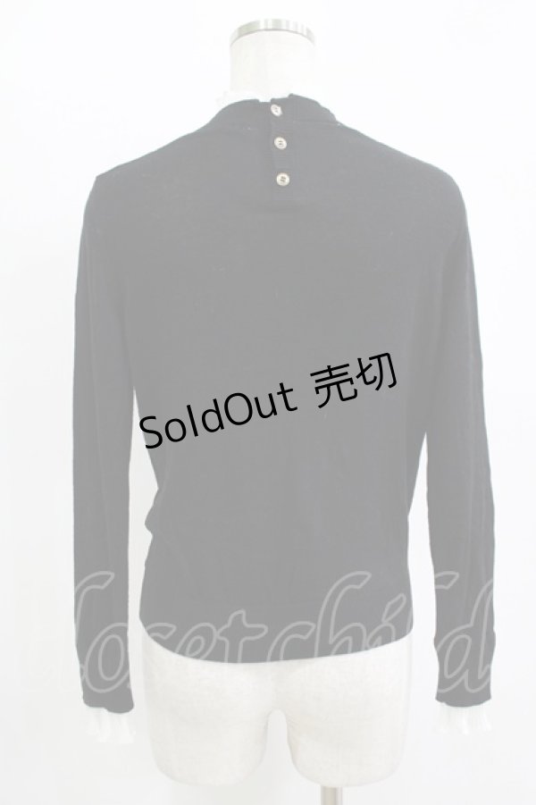 画像3: Jane Marple Dans Le Salon / Ripe cotton pleats frill sweater  black × off white H-25-11-09-1051-JM-TO-KB-ZH (3)