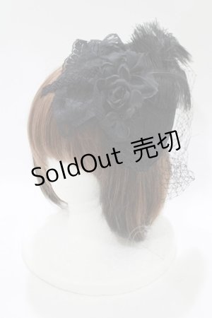 画像: MorunxMuunaStoik / フェザーコサージュミニハット  黒 H-25-11-09-1064-EL-AC-KB-ZH