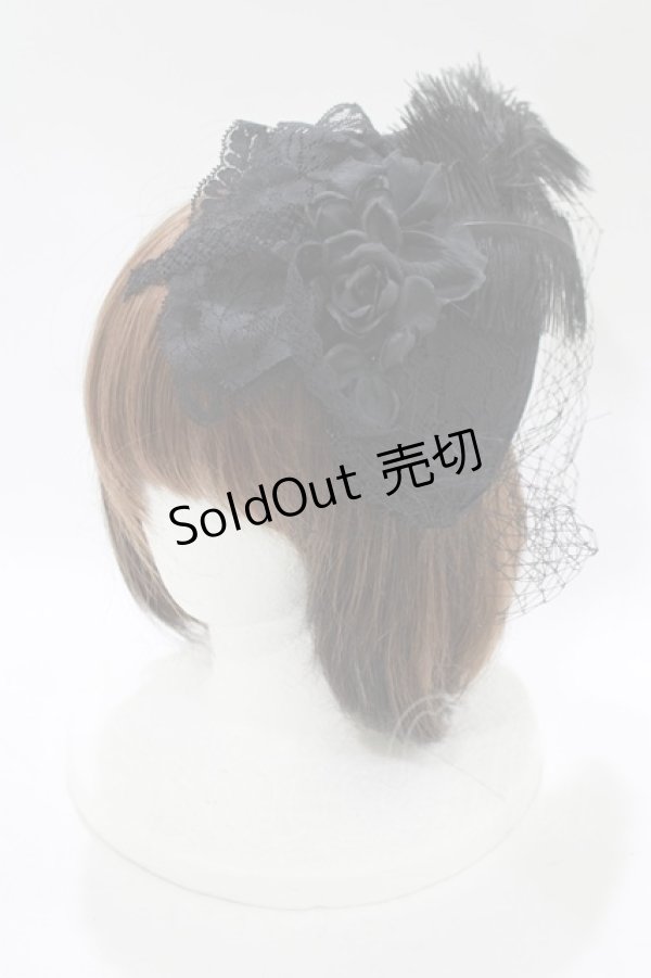 画像1: MorunxMuunaStoik / フェザーコサージュミニハット  黒 H-25-11-09-1064-EL-AC-KB-ZH (1)