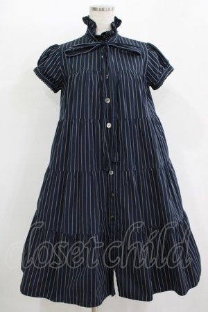 画像: MILK / ストライプティアードワンピース  ネイビー H-25-11-09-1006-ML-OP-KB-ZH