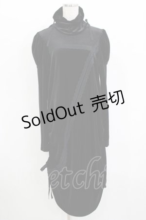 画像: BPN / サイドギャザーベロアワンピース  ブラック×ネイビーリボン H-25-11-09-1018-GO-OP-KB-ZH