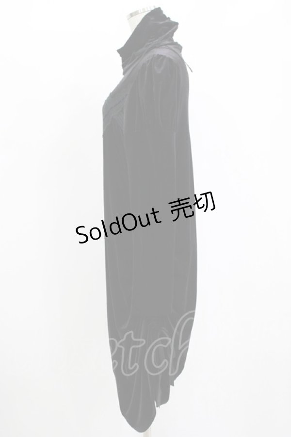 画像2: BPN / サイドギャザーベロアワンピース  ブラック×ネイビーリボン H-25-11-09-1018-GO-OP-KB-ZH (2)