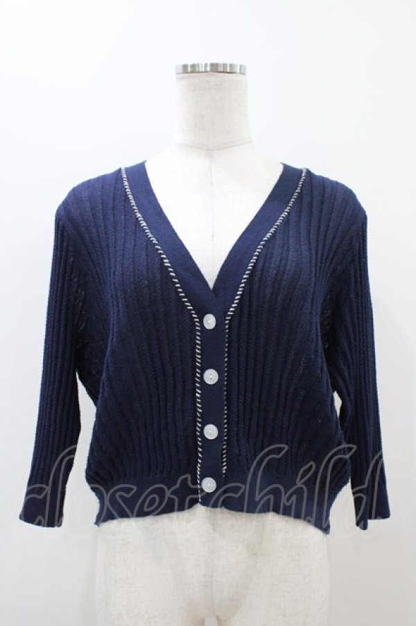 画像1: an another angelus / 配色ステッチ透かし編みニットカーディガン Free NAVY H-25-11-10-049-CA-TO-NS-ZH (1)