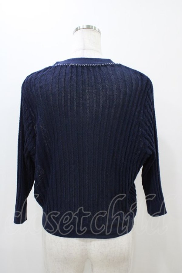 画像2: an another angelus / 配色ステッチ透かし編みニットカーディガン Free NAVY H-25-11-10-049-CA-TO-NS-ZH (2)