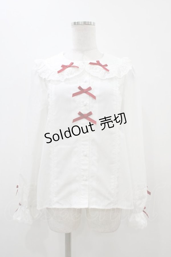 画像1: axes femme kawaii / トーションレース丸襟ブラウス M オフ/レッド H-25-11-10-053-AX-BL-NS-ZH (1)