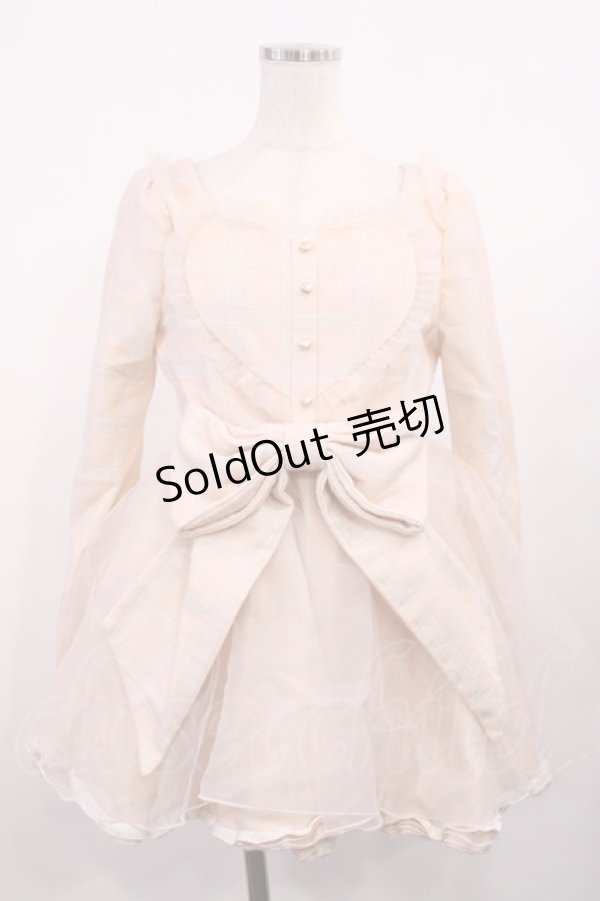 画像1: Bon21Hiz / リボンハートチェックワンピース S ピンク H-25-11-10-1015-LO-OP-NS-ZH (1)